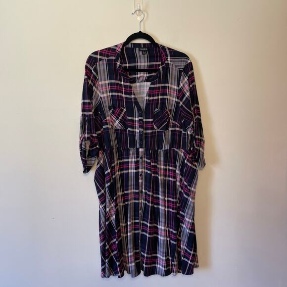 Torrid 2 long sleeve maxi dress long sleeve plaid fit & flare spring fall black - Picture 1 of 8